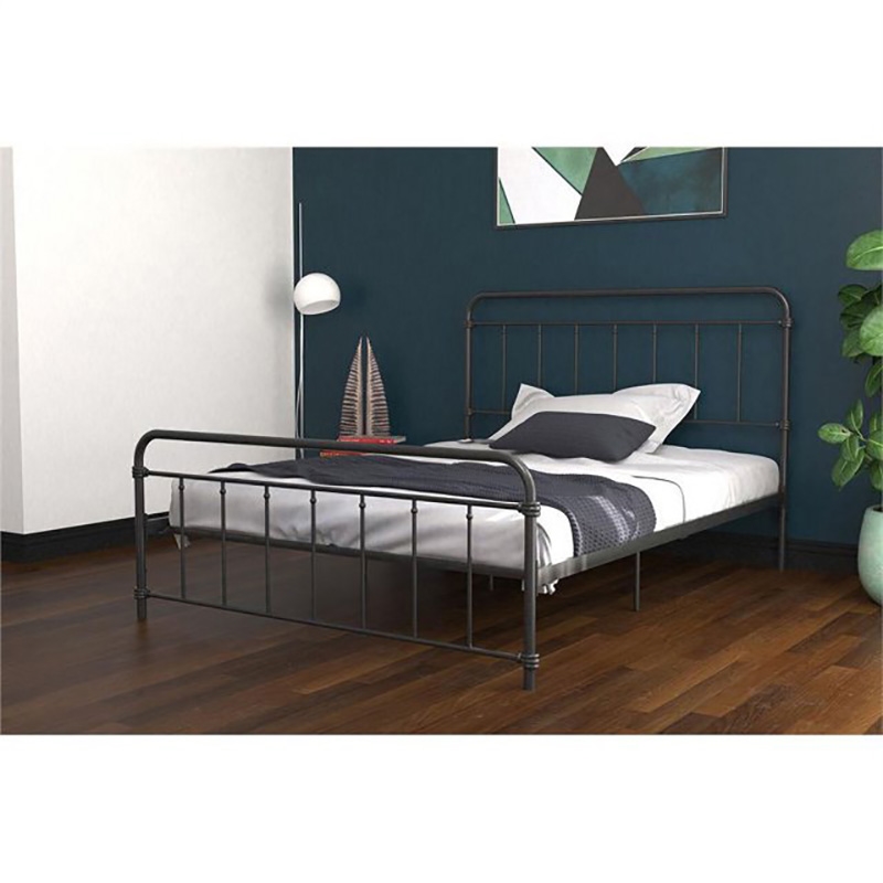 DHP Wallace Mid-Century Metal Queen Bed Frame with Underbed Storage in Black
