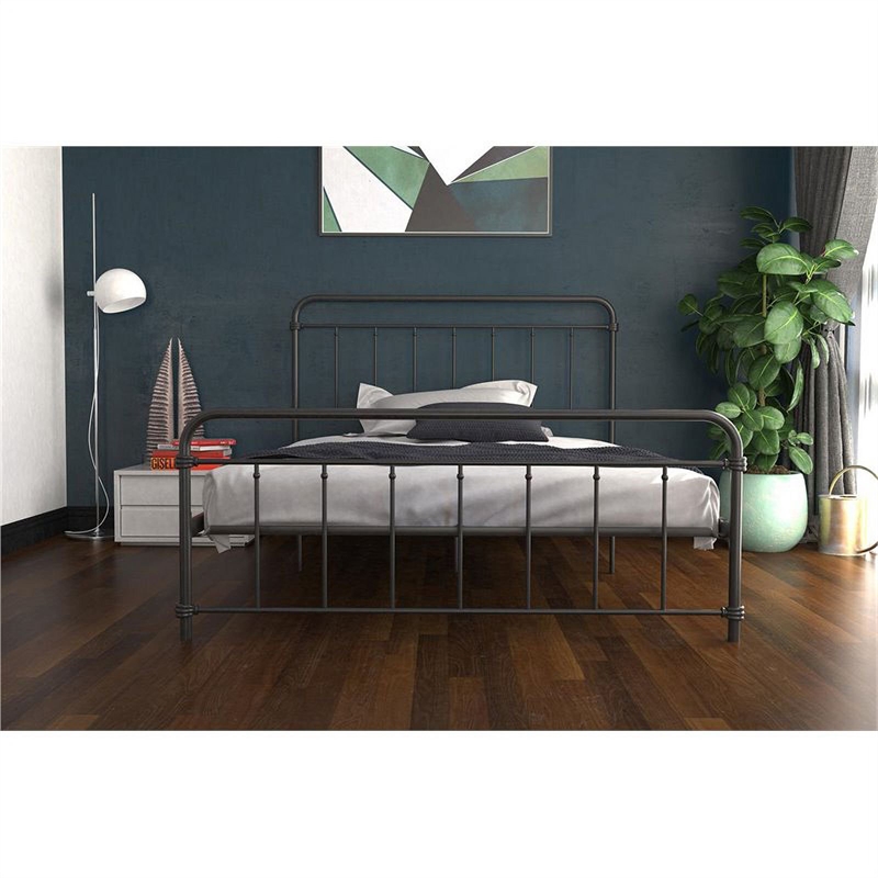DHP Wallace Mid-Century Metal Queen Bed Frame with Underbed Storage in Black