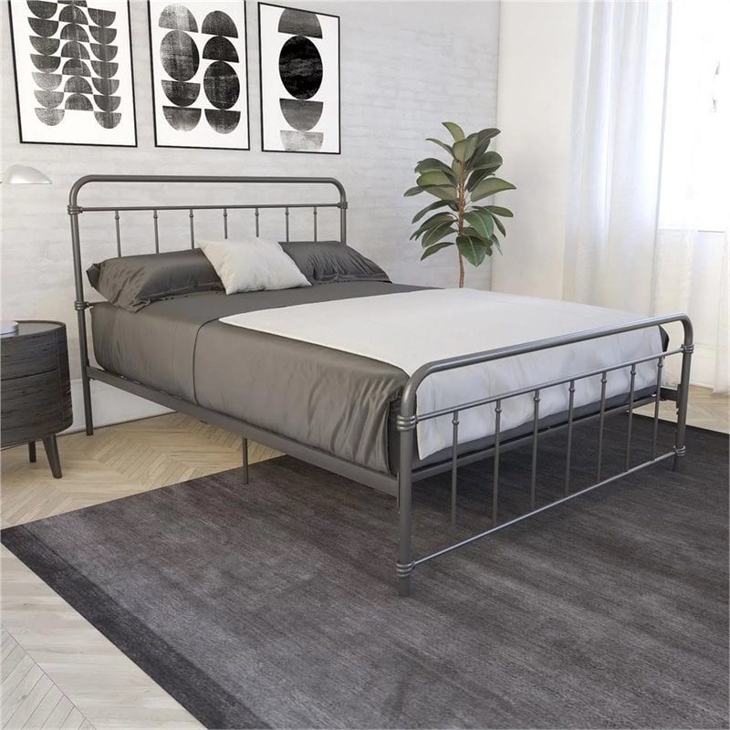 DHP Wallace Mid-Century Metal Queen Bed Frame with Underbed Storage in Black