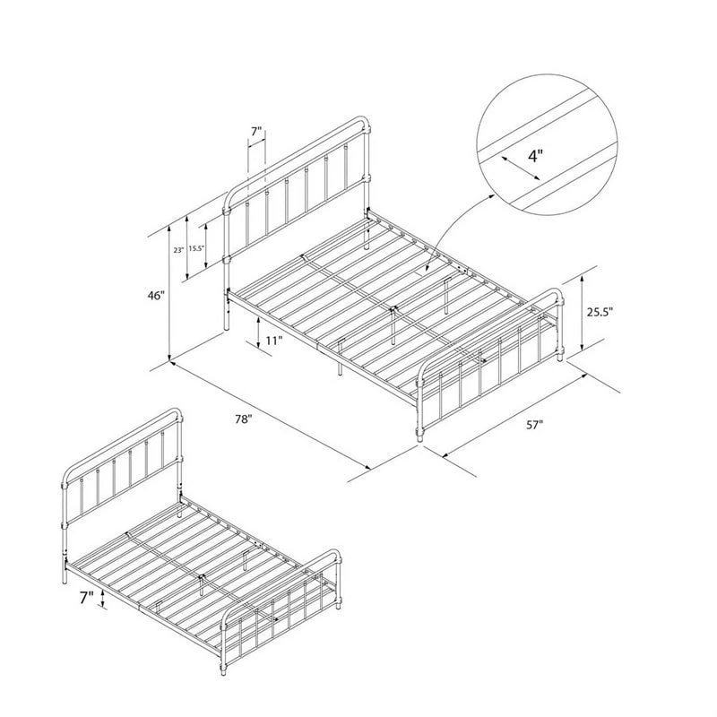 DHP Wallace Mid-Century Metal Full Bed Frame with Underbed Storage in Black