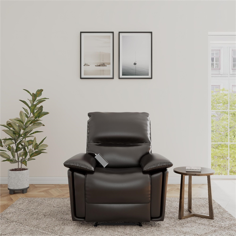 DHP Miller Recliner with Dual USB Port in Faux Leather in Dark Brown