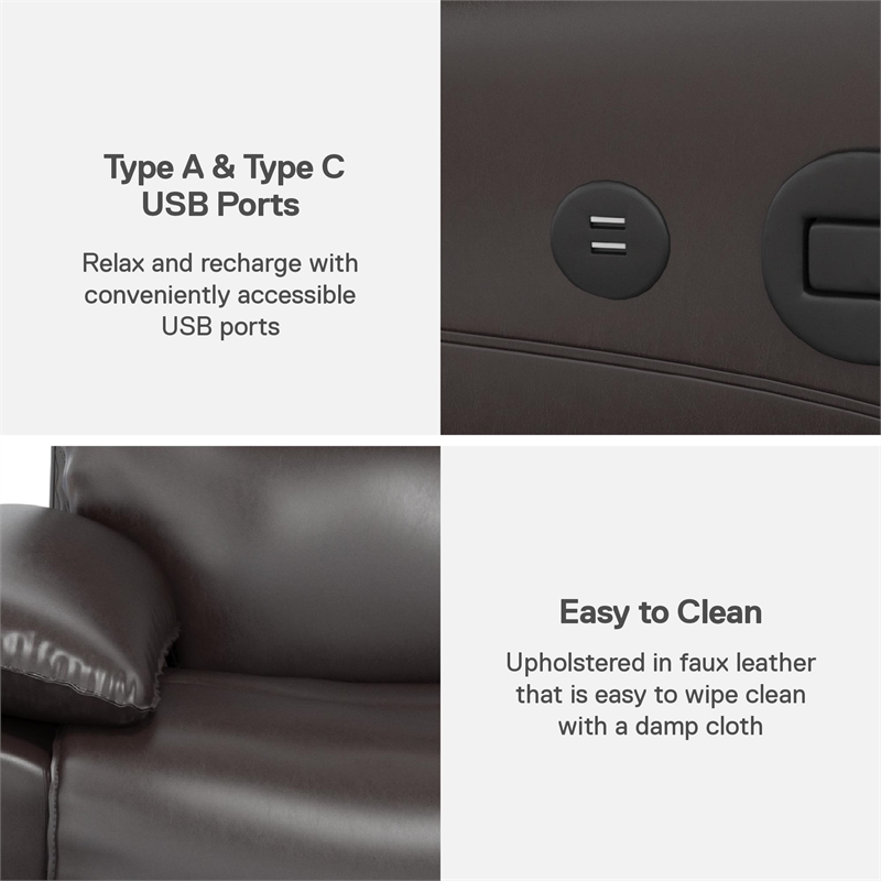DHP Miller Recliner with Dual USB Port in Faux Leather in Dark Brown