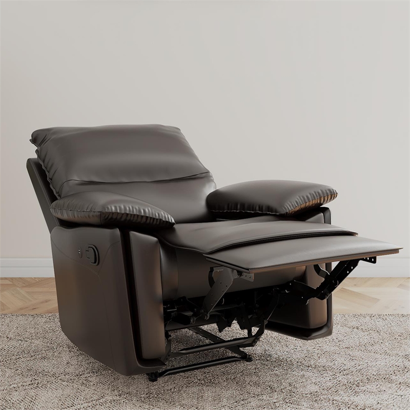 DHP Miller Recliner with Dual USB Port in Faux Leather in Dark Brown