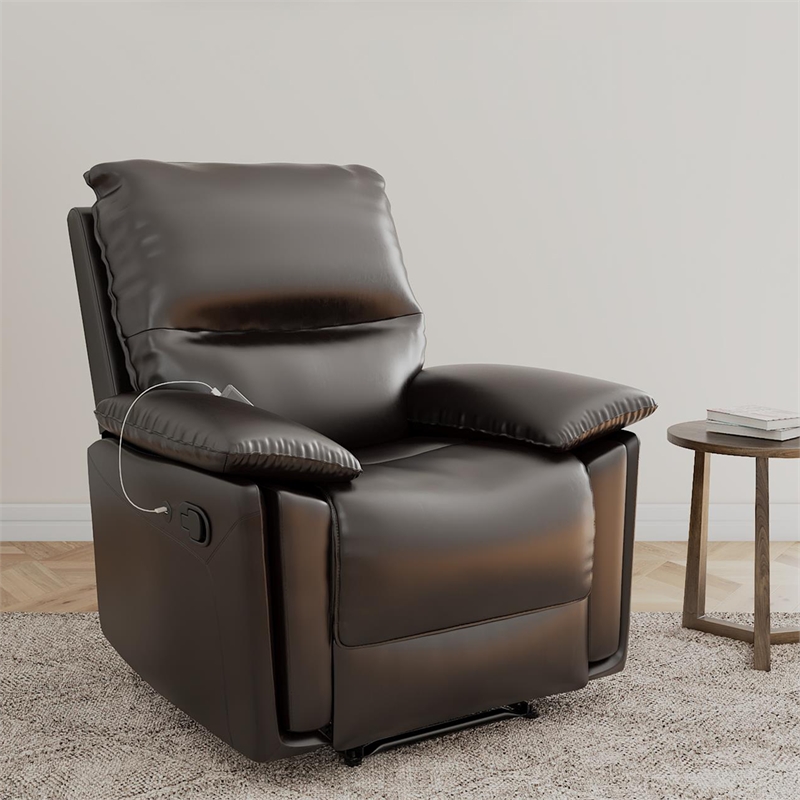DHP Miller Recliner with Dual USB Port in Faux Leather in Dark Brown