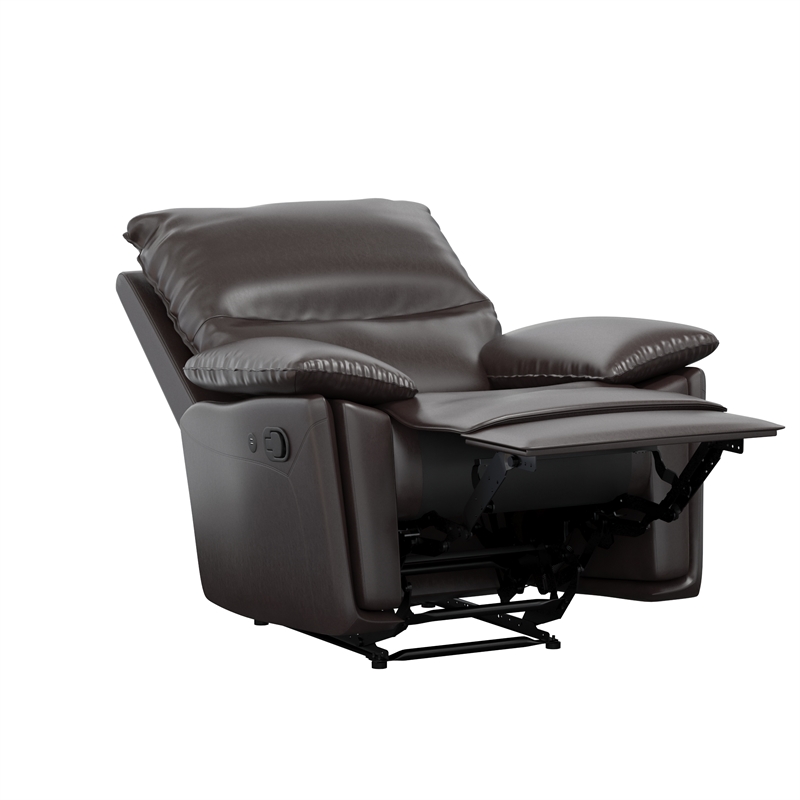 DHP Miller Recliner with Dual USB Port in Faux Leather in Dark Brown
