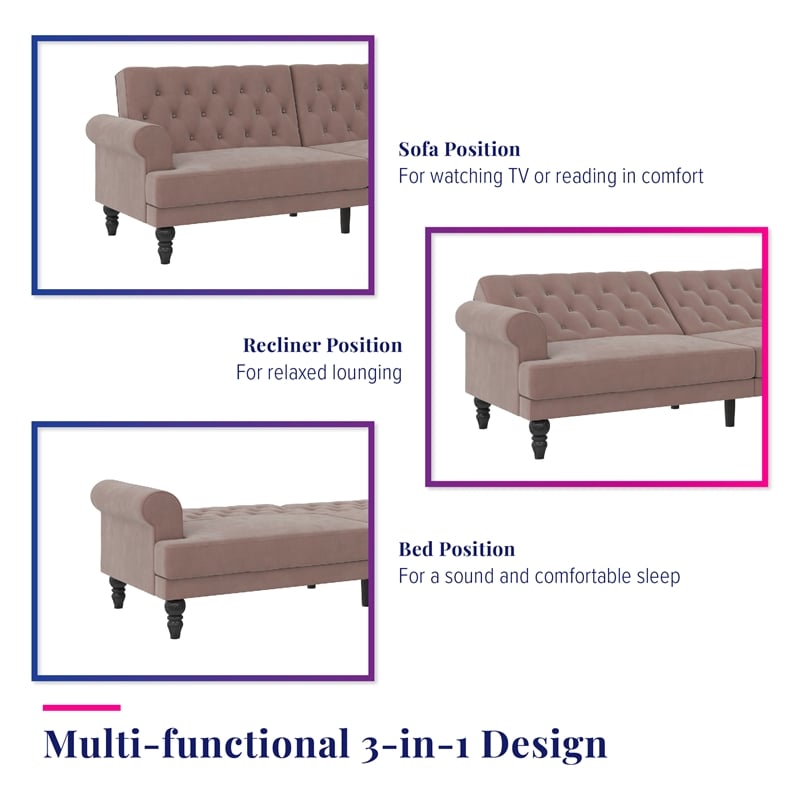 Novogratz Cassidy Upholstered Futon in Blush Velvet