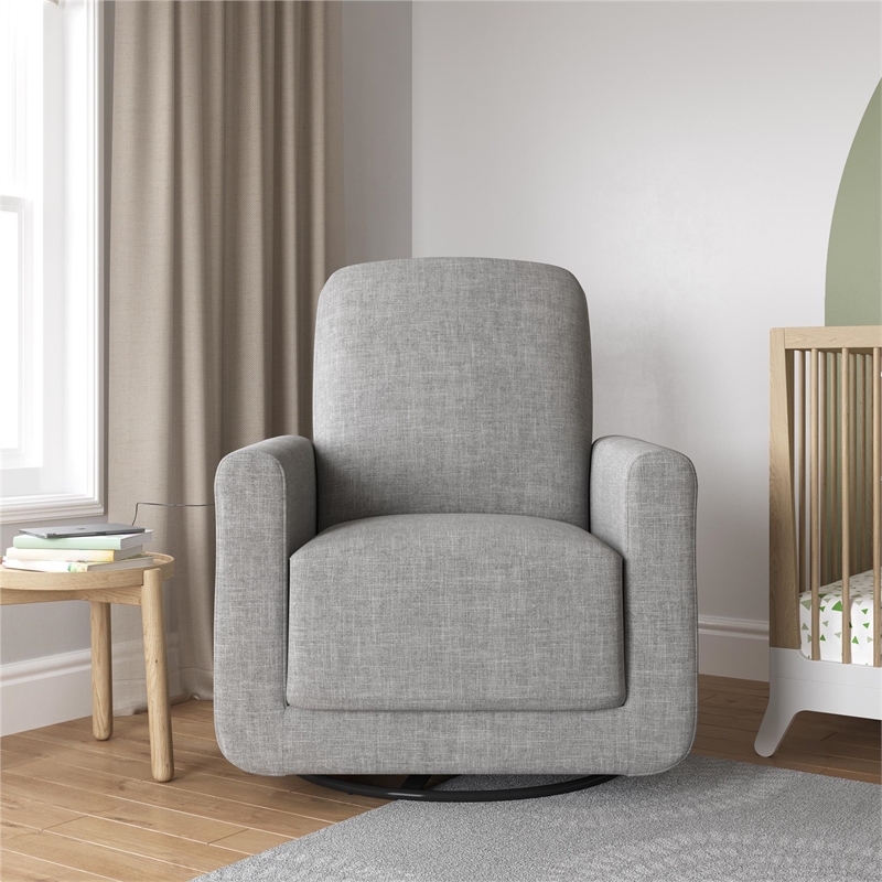 Baby Relax Step Swivel Accent Chair with USB Charger in Light Gray Linen