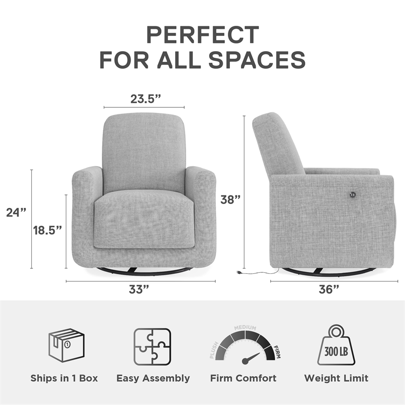 Baby Relax Step Swivel Accent Chair with USB Charger in Light Gray Linen