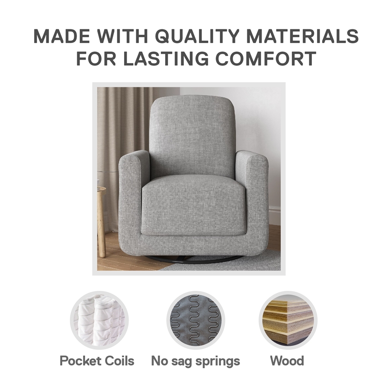 Baby Relax Step Swivel Accent Chair with USB Charger in Light Gray Linen