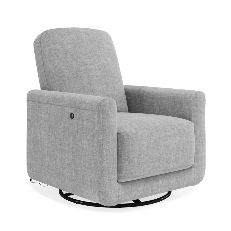 Baby Relax Step Swivel Accent Chair with USB Charger in Light Gray Linen