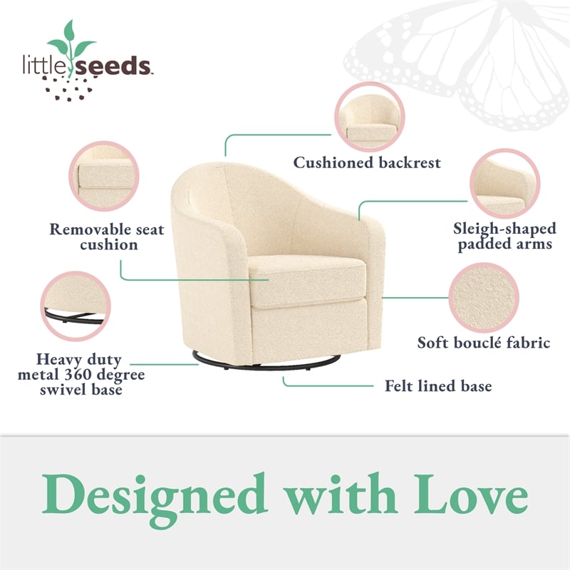 Little Seeds Gentle Swivel Curved Accent Chair in Ivory Boucle