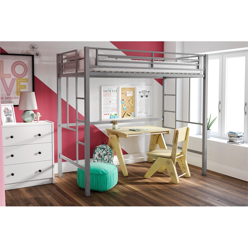Your Zone Brittain Twin Metal Loft Bed in Silver Cymax Business