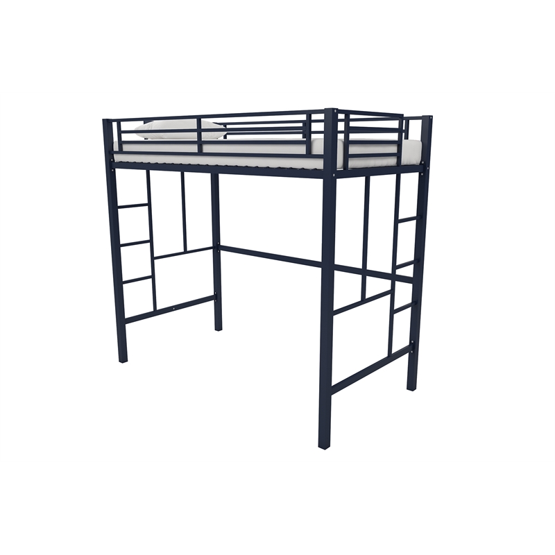 Your Zone Brittain Twin Metal Loft Bed in Navy Blue