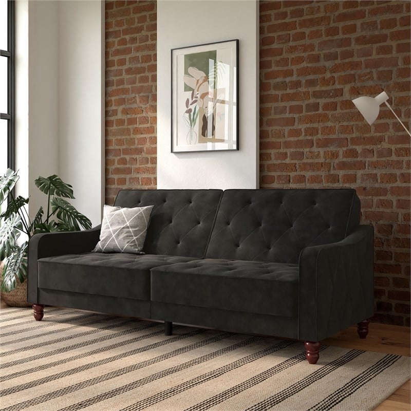 Novogratz Vintage Tufted Split Back Futon in Grey Velvet Cymax Business