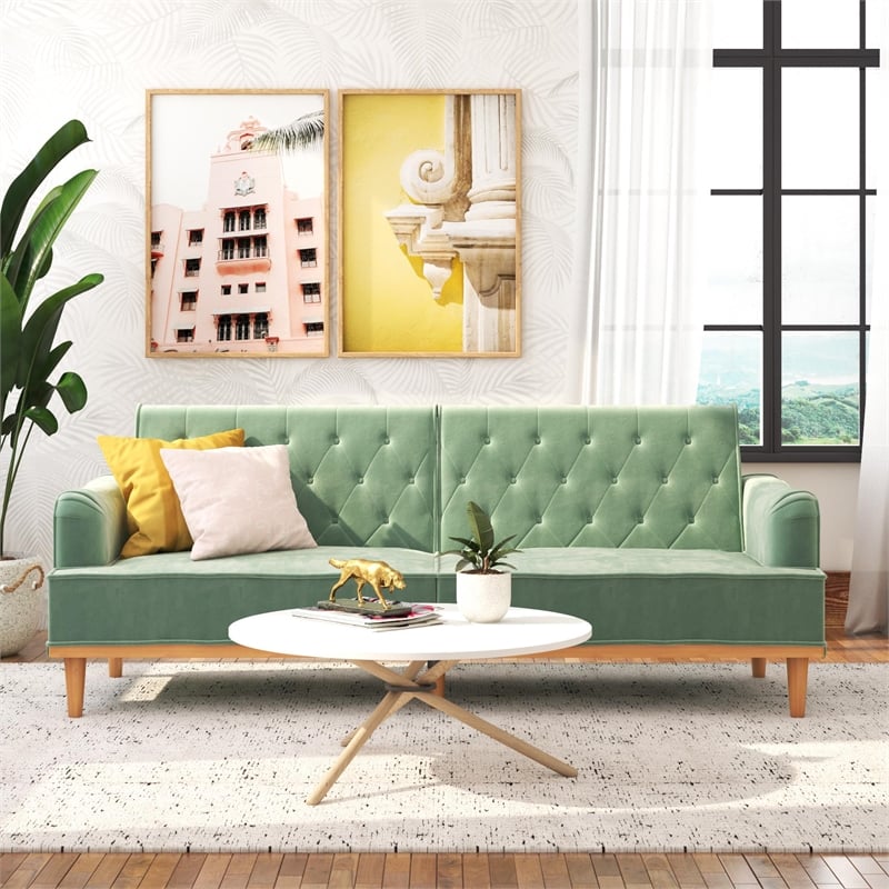 Mr. Kate Stella Vintage Convertible Sofa Bed Futon in Teal Velvet