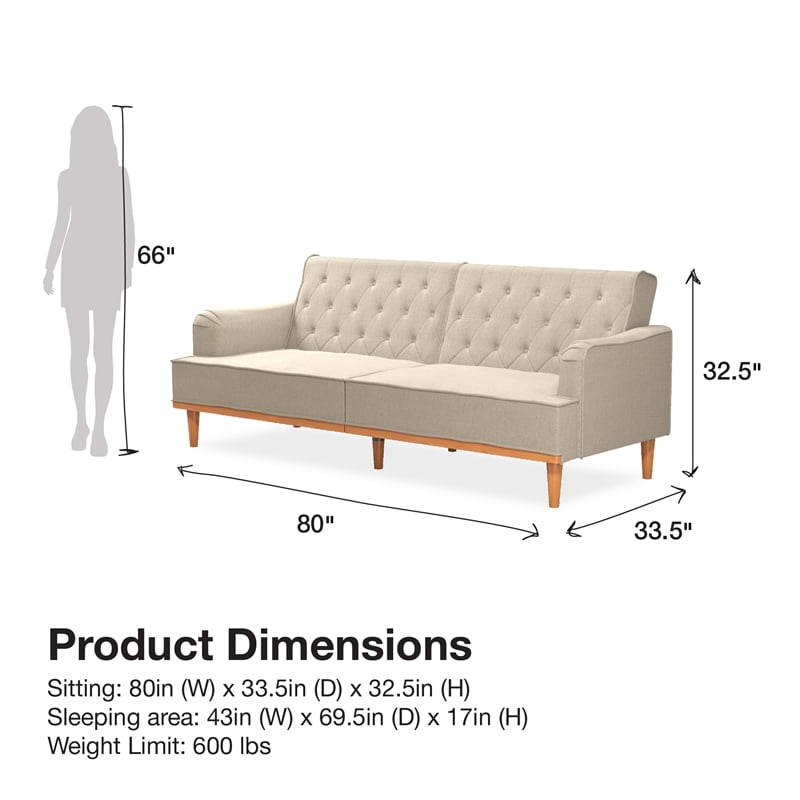 Mr. Kate Stella Vintage Convertible Sofa Bed Futon in Tan Linen