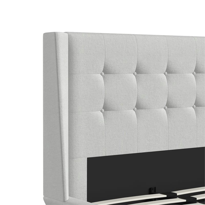 DHP Lilya Twin Upholstered Platform Bed w/ Wood Slat Support in Light Gray Linen