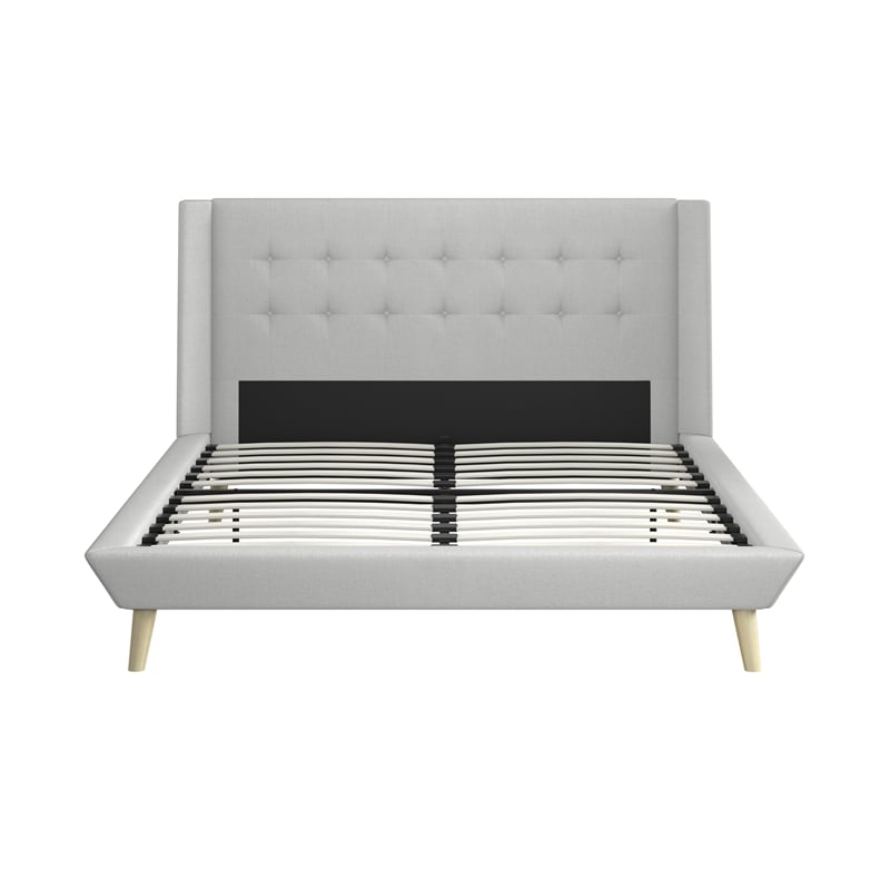 DHP Lilya Queen Upholstered Platform Bed w/Wood Slat Support in Light Gray Linen
