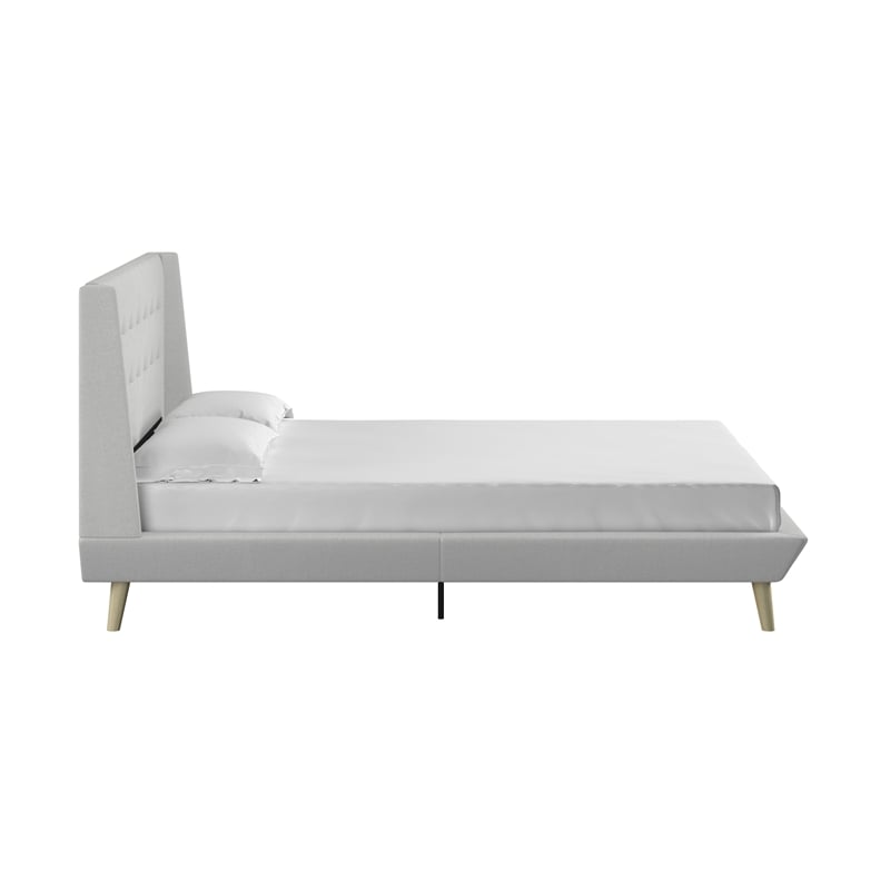 DHP Lilya Queen Upholstered Platform Bed w/Wood Slat Support in Light Gray Linen