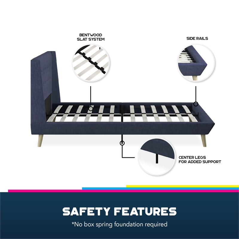DHP Lilya Full Upholstered Platform Bed w/ Wood Slat Support in Blue Linen