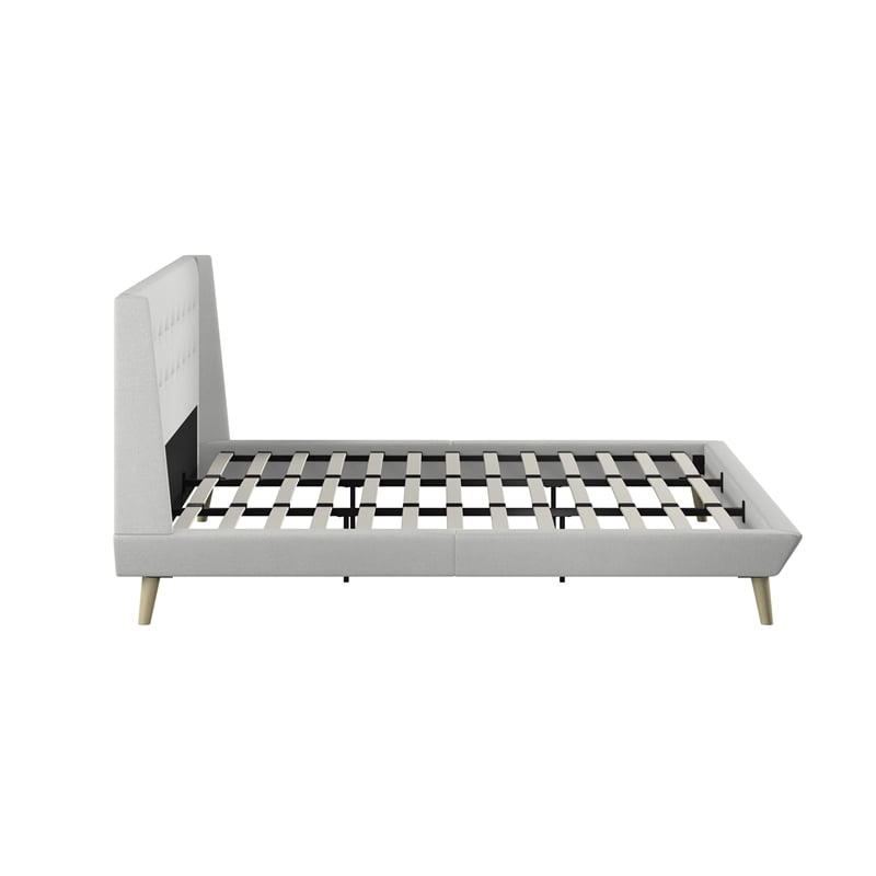 DHP Lilya King Upholstered Platform Bed w/ Wood Slat Support in Light Gray Linen