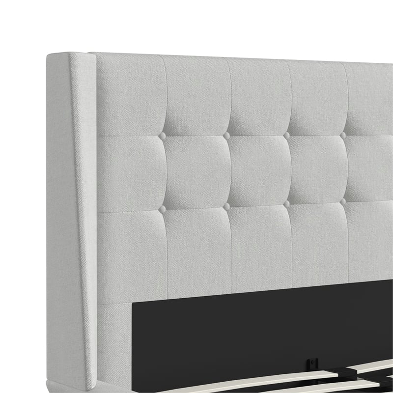 DHP Lilya King Upholstered Platform Bed w/ Wood Slat Support in Light Gray Linen