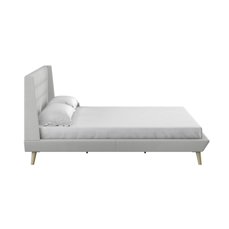 DHP Lilya King Upholstered Platform Bed w/ Wood Slat Support in Light Gray Linen