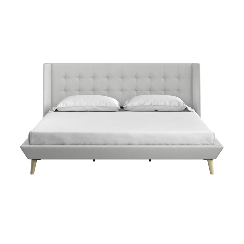 DHP Lilya King Upholstered Platform Bed w/ Wood Slat Support in Light Gray Linen