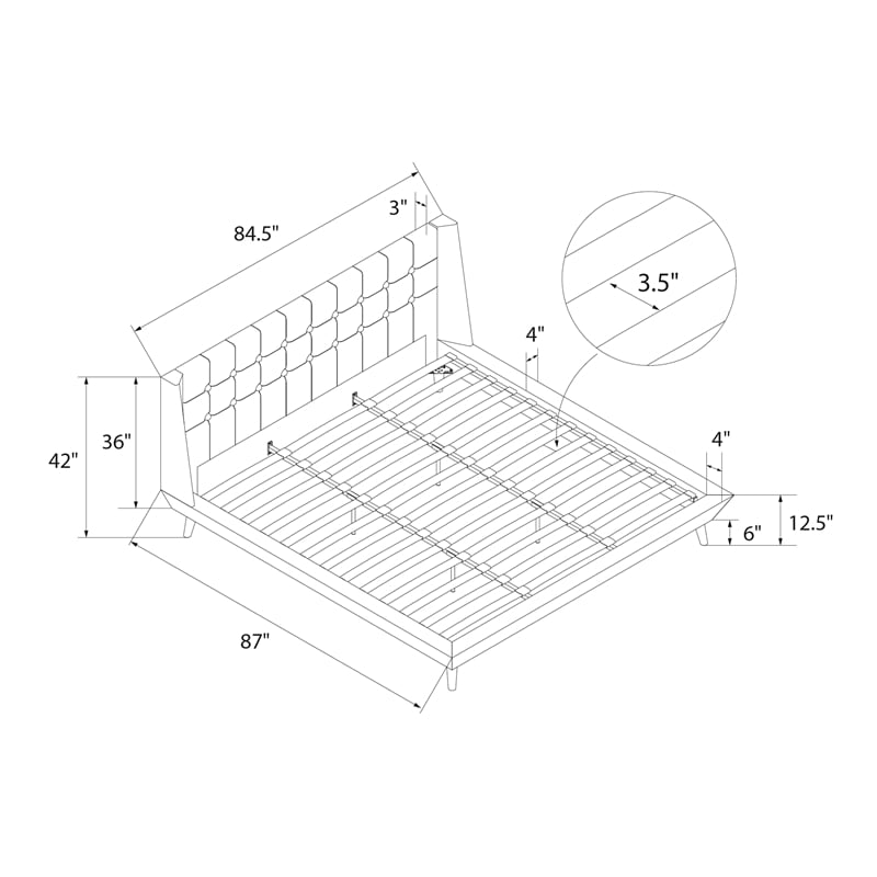 DHP Lilya King Upholstered Platform Bed w/ Wood Slat Support in Light Gray Linen