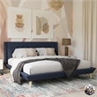 DHP Lilya King Upholstered Platform Bed w/ Wood Slat Support in Blue Linen