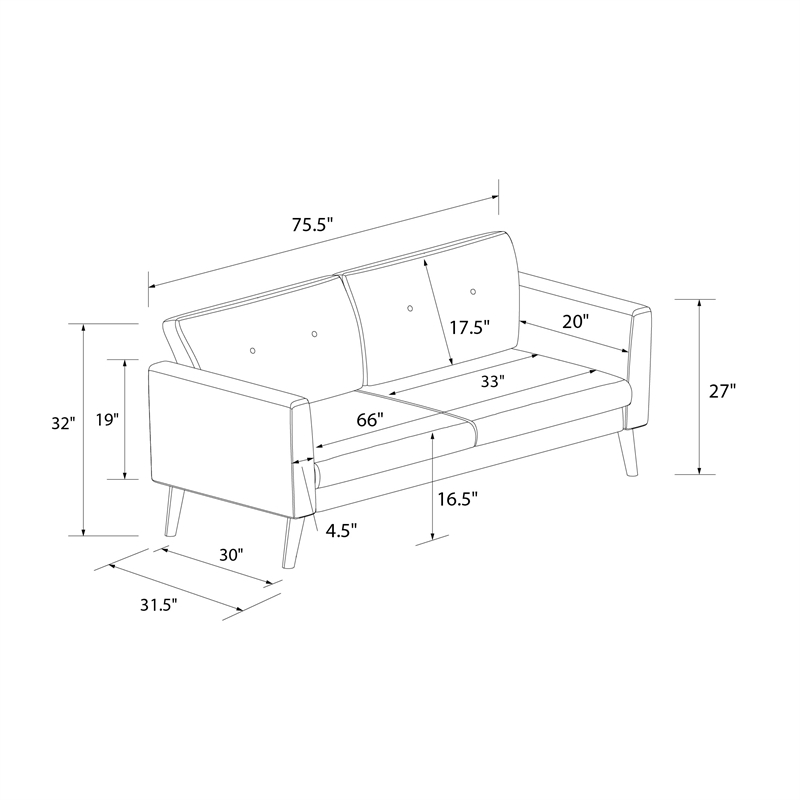 CosmoLiving Gloria Upholstered 3-Seater Sofa in Light Gray Velvet