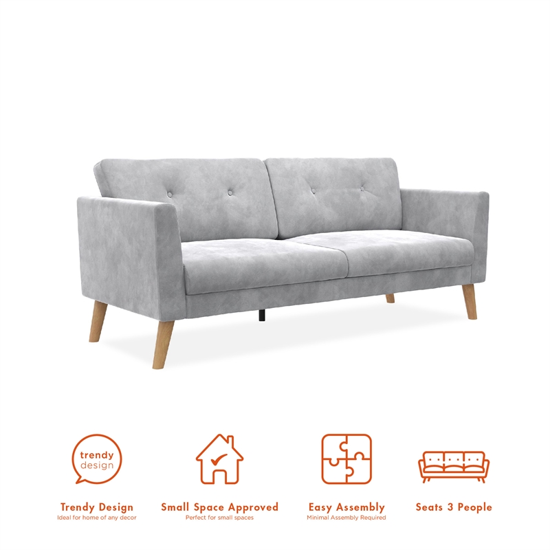 CosmoLiving Gloria Upholstered 3-Seater Sofa in Light Gray Velvet