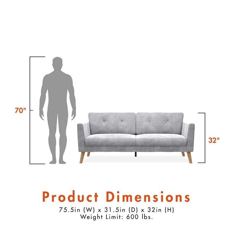 CosmoLiving Gloria Upholstered 3-Seater Sofa in Light Gray Velvet