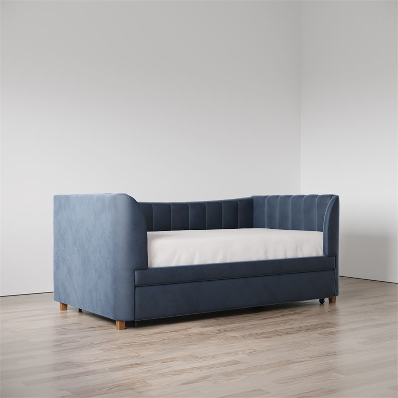 Little Seeds Valentina Twin Upholstered Daybed and Trundle - Navy Blue Velvet