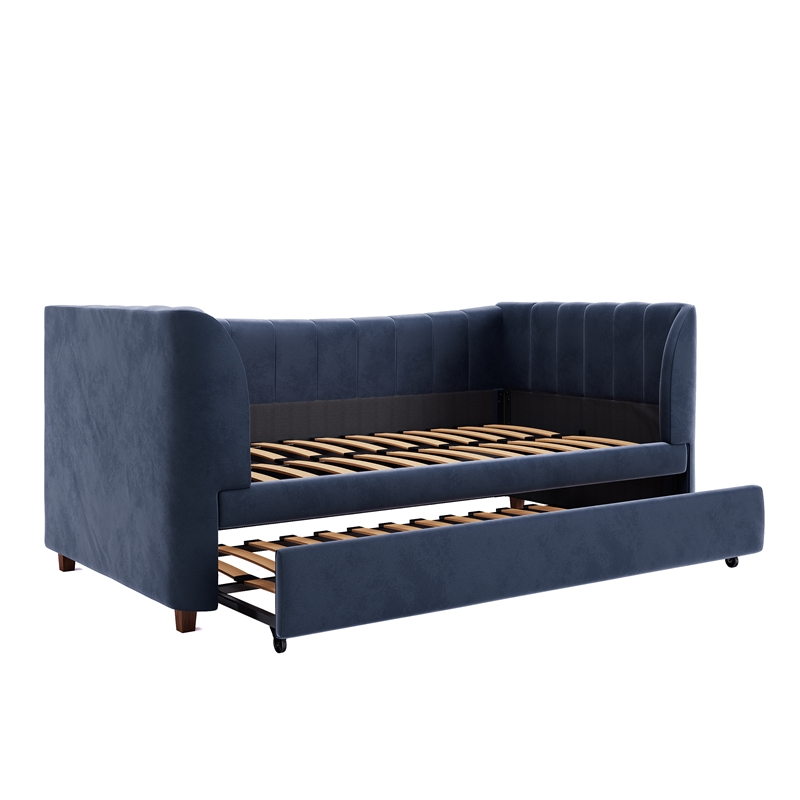 Little Seeds Valentina Twin Upholstered Daybed and Trundle - Navy Blue Velvet
