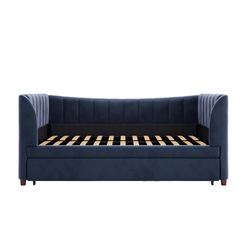 Little Seeds Valentina Twin Upholstered Daybed and Trundle - Navy Blue Velvet