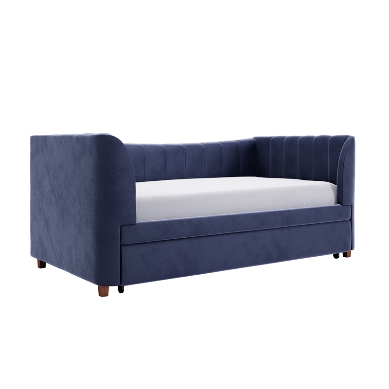 Little Seeds Valentina Twin Upholstered Daybed and Trundle - Navy Blue Velvet