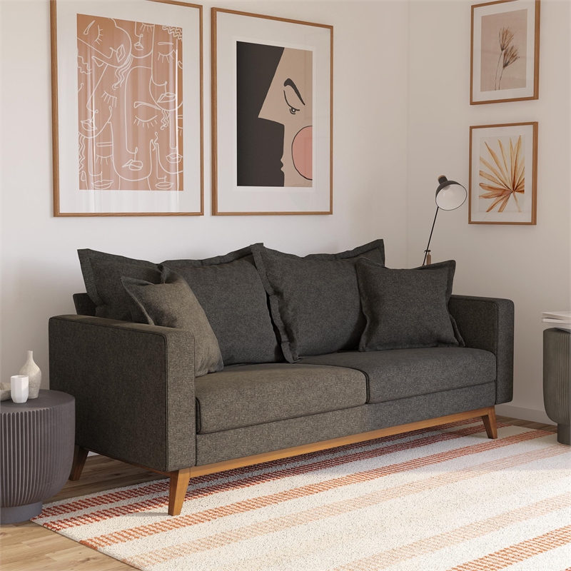 DHP Miriam Pillowback Wood Stretcher Sofa Gray Linen
