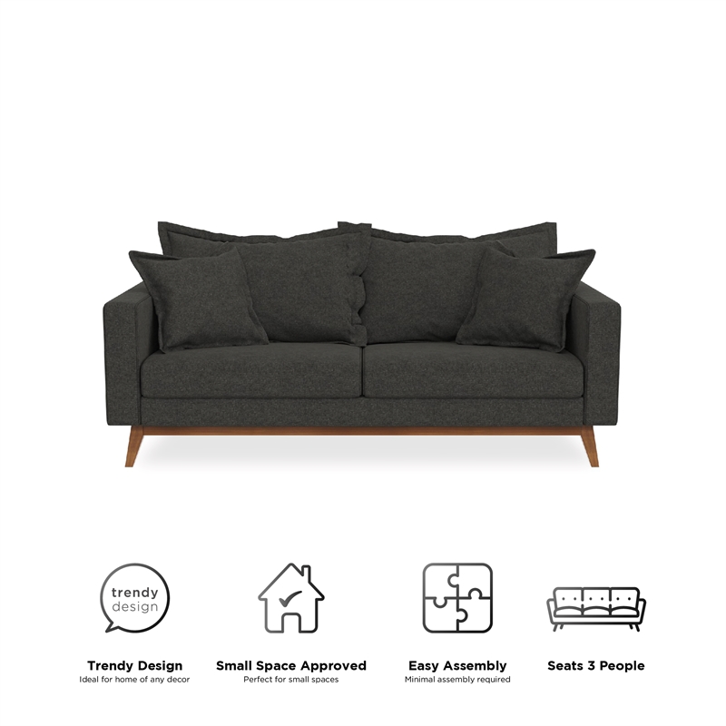 DHP Miriam Pillowback Wood Stretcher Sofa Gray Linen