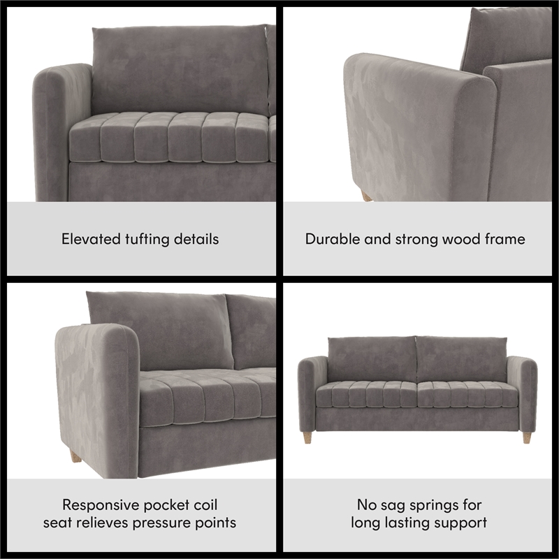 CosmoLiving by Cosmopolitan Coco Channel Tufted Sofa in Light Gray Velvet