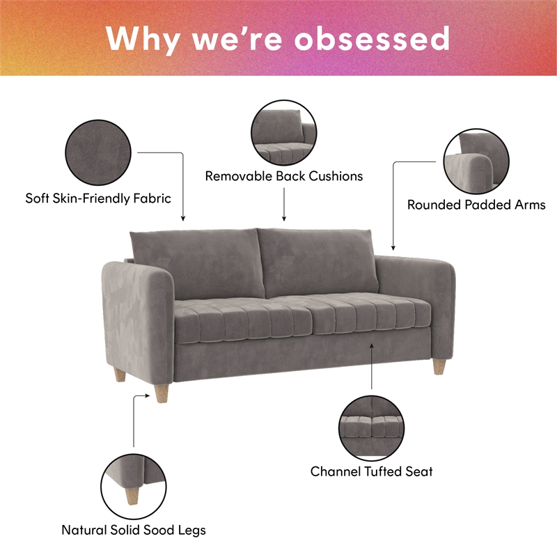 CosmoLiving by Cosmopolitan Coco Channel Tufted Sofa in Light Gray Velvet