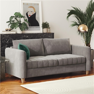 CosmoLiving by Cosmopolitan Coco Channel Tufted Sofa in Light Gray Velvet