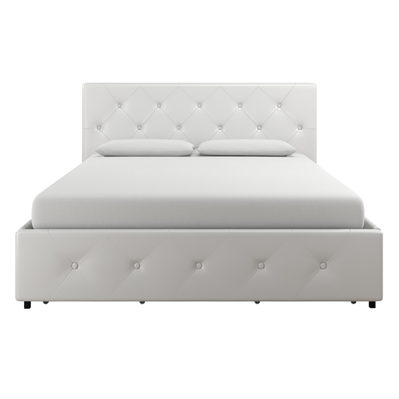 DHP Dean White Faux Leather Upholstered Full Bed with Storage