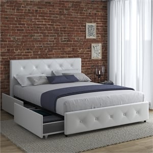 dhp dean white faux leather upholstered full bed with storage