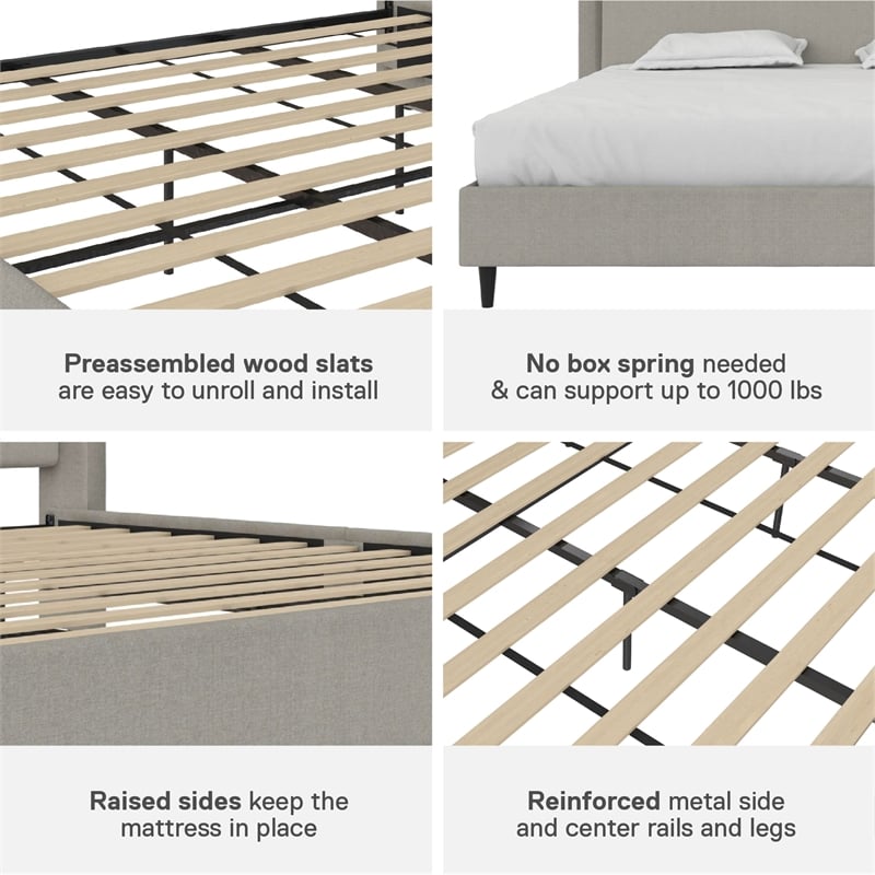 DHP Eveline Upholstered Platform Bed Frame - King in Textured Gray Canvas