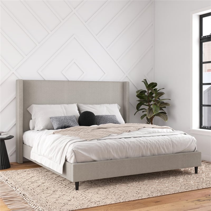 DHP Eveline Upholstered Platform Bed Frame - King in Textured Gray Canvas