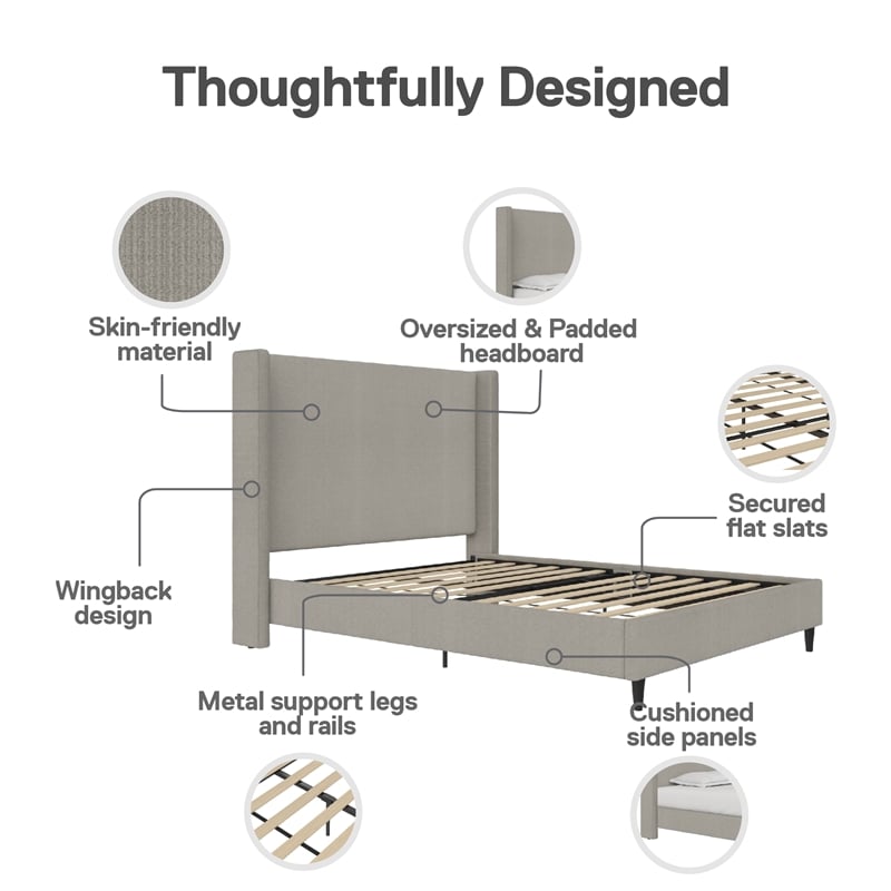 DHP Eveline Upholstered Platform Bed Frame - Queen in Textured Gray Canvas