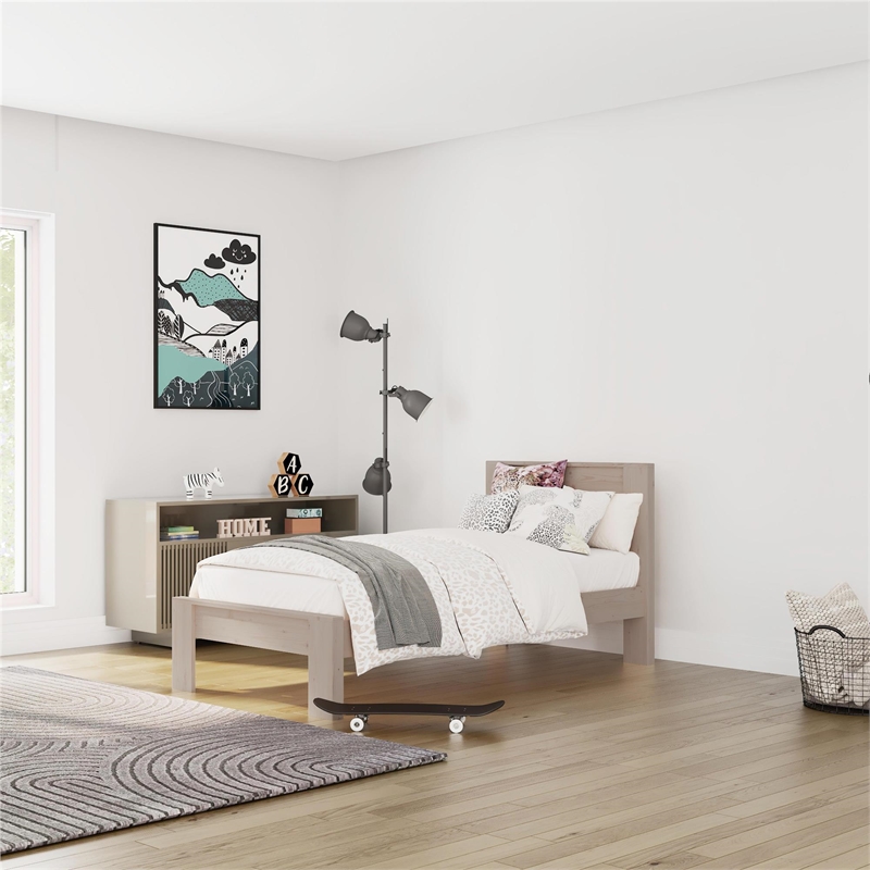 DHP Jaymee Twin Platform Bed Frame in Solid Wood in Sandwashed Gray