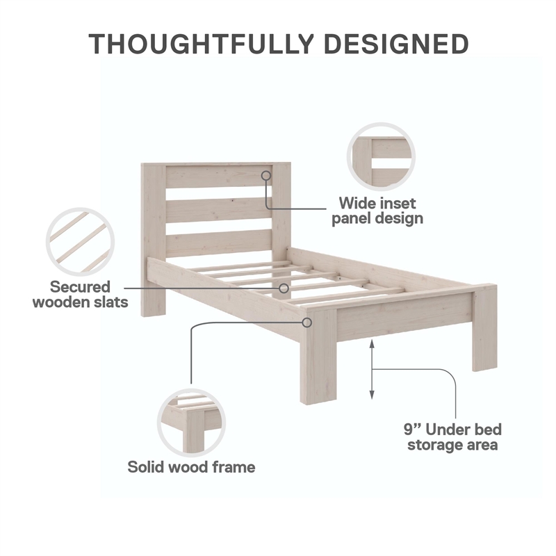 DHP Jaymee Twin Platform Bed Frame in Solid Wood in Sandwashed Gray