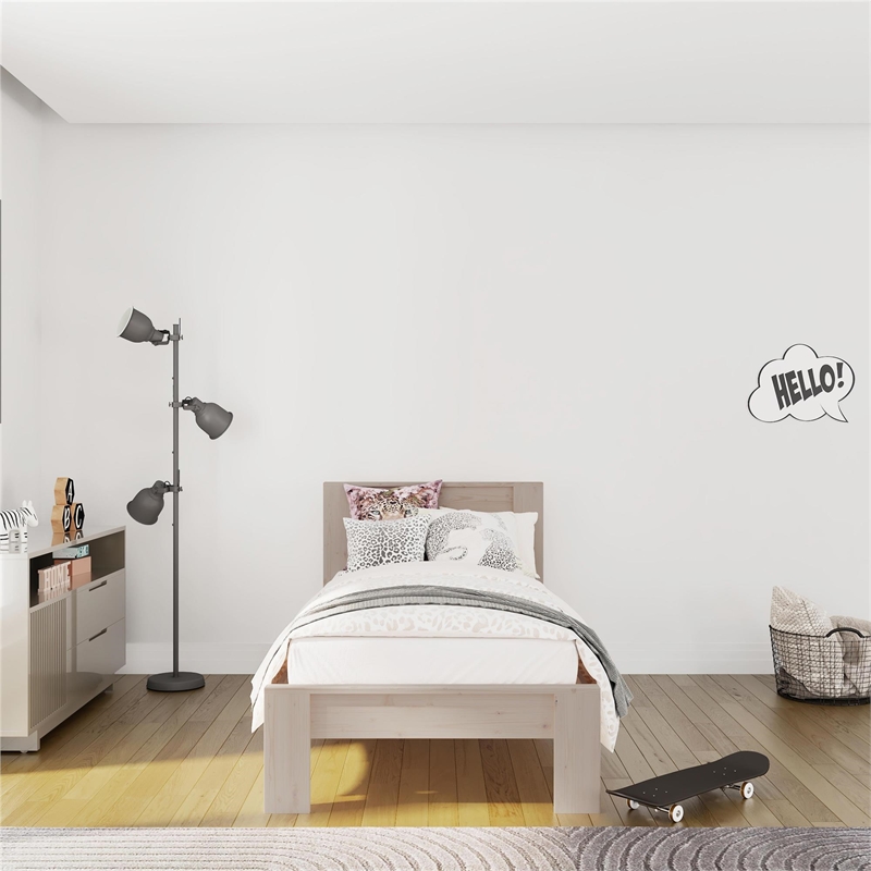 DHP Jaymee Twin Platform Bed Frame in Solid Wood in Sandwashed Gray